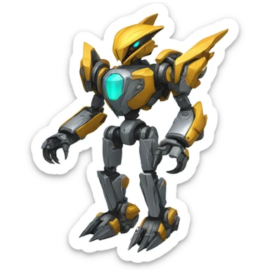 a futuristic mechanical spiky Medabot-raptor full body sticker