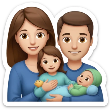 "Woman with long brown hair and fair skin holding a baby. And man with short brown hair and fair skin, without a mustache, holding a child. Smiling." sticker