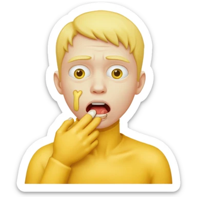 A yellow person choking themselves sticker