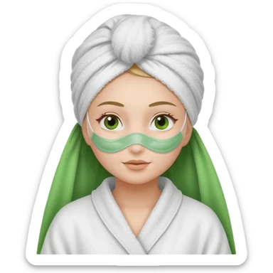 girl in a robe with towel on head and facial mask sticker