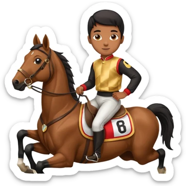 black boy riding horse wearing racing cloth black sticker