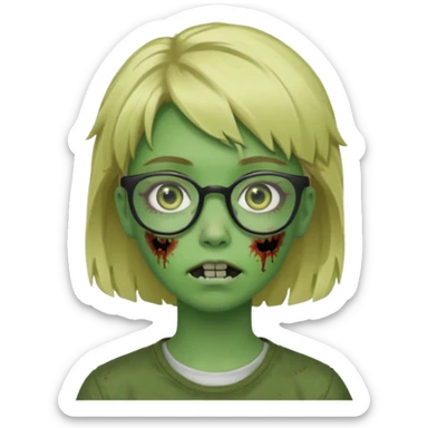 a green girl masc zombie with glasses and short blonde hair like a mullet sticker