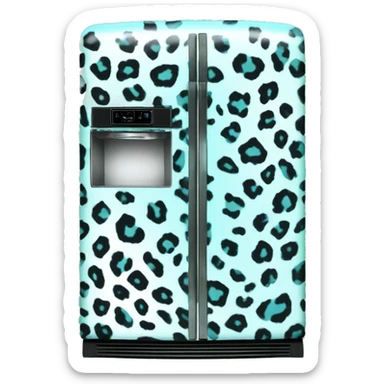 Realistic tiffany blue fridge with black and white leopard painted on it. sticker