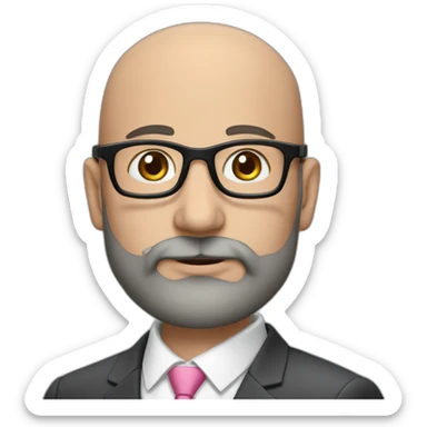 A Jewish man with a beard, balding dark hair with gray on his head with full pink lips, in a business suit and glasses sticker