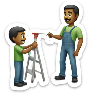 A man and his father painting a wall green with a roller sticker