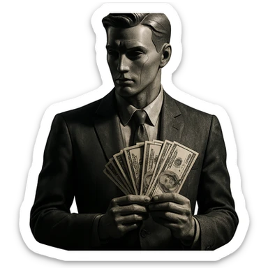 business man with money in his hands cinematic mannequin style sticker