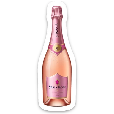 bottle of sparkling rosé champagne with a rose logo on the label, tilted up and to the left, no glass sticker