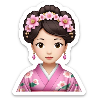 Japanese Princess with floral hairpin, pink sticker