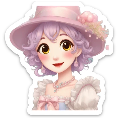 Gorgeous anime style lady with blushing face and accessories cottagecore fairycore Kawaii anime colorful pearly romantic aesthetic trending style sticker