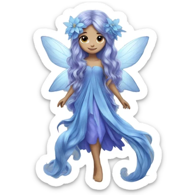 Beautiful, blue flower, fairy, blue, silver, purple, long hair, big wings sticker