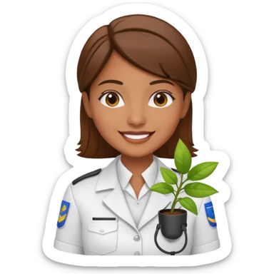 young brown-skinned telemarketing attendant wearing a white uniform blouse with a plant image printed on the uniform sticker