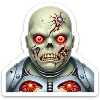 fat cyborg zombie with glowing red eyes sticker