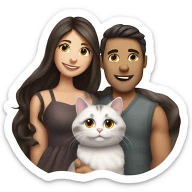 Attractive brunette Married couple and two cute cats sticker