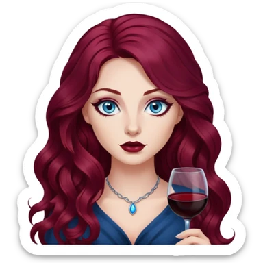pretty long hair wavy dark wine red hair baddie with eyeliner and blue eyes sticker