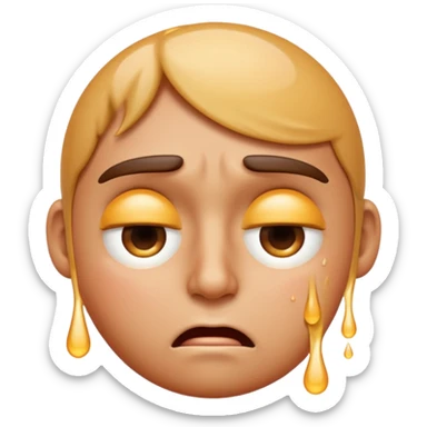 Apple-style emoji illustration of a person sweating, overheated face with sweat drops, half-closed exhausted eyes, annoyed or angry expression, soft 3D emoji style, smooth gradients, rounded shapes, centered composition. sticker