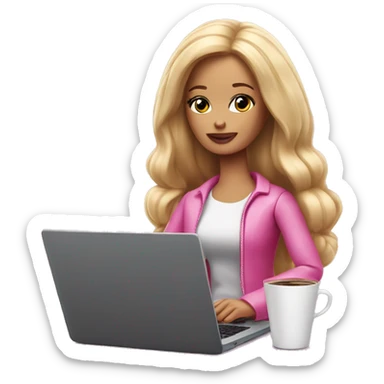 tired barbie with laptop drinking a lot of coffee sticker