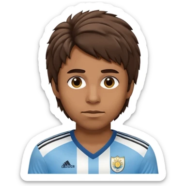 Hola hace una persona morocha con pelo mediano pero no peinado y ojeras con remera de Argentina sticker