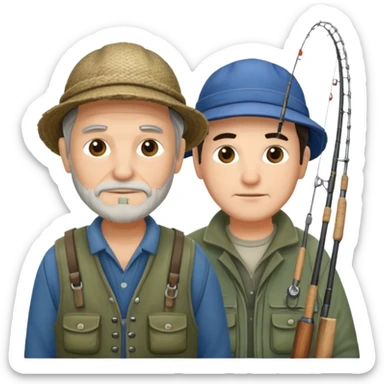 2 pescadores uno mayor y el otro joven, piel clara y pelo oscuro sticker