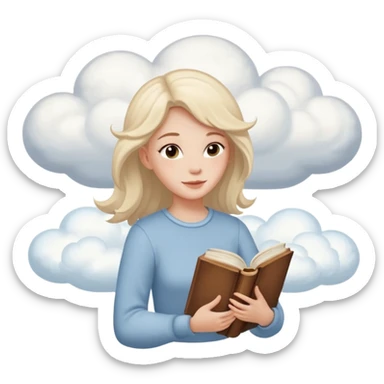 Dreamy, kind, empathetic — like they’re not fully grounded. woman flying in the clouds with a book sticker