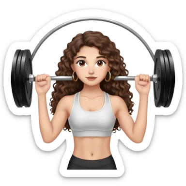 cute girl long brunette balayage curly/wavy not voluminous hair, brown eyes, hoop earrings, natural pretty clean makeup: lifting weights at the gym LONG HAIR sticker