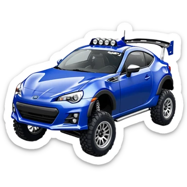 Rally race car Widened Long wheelbase widened pearly midnight satin dark blue  2025 Subaru brz off-road racer chrome nerf bars,side steps mounted under-door-sill climbing rock sliders, and matte silver rear wheels  sticker