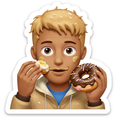 A man messily eating a filled donut, the donut is filled with Boston cream and it’s making a mess everywhere sticker