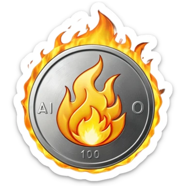 an ai symbol embossed on a coin on fire sticker