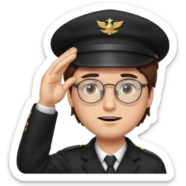 Brown hair man black hat glasses Salute with tear coming out eye sticker