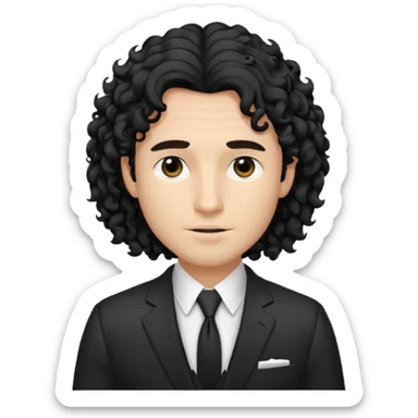 Cockasian guy with black long curly hair thats on his face and black eyes wearing a White simple suit guy  sticker