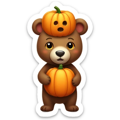 a cute little bear with a little pumpkin on his head sticker