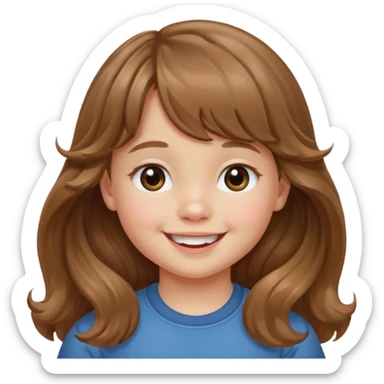 Please generate a portrait of a toddler with long, wavy, light brown hair, bangs. and is smiling

 sticker