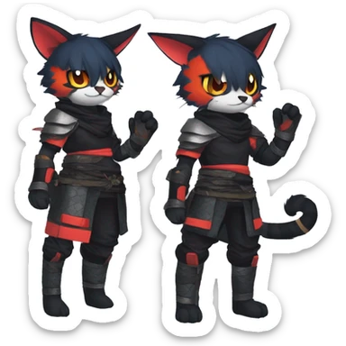 Edgy Shiny Anthro Samurai cool pretty dark Litten-Pokémon-cat-fursona-animal techwear Bandages gloves socks sticker
