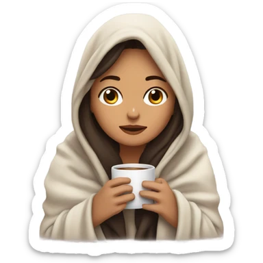 girl brunette inside a blanket sipping coffee eyes closed sticker