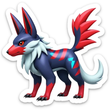 Futuristic shiny colorful neon vibrant bright patterned Zoroark-Zangoose-Litten-Absol-hybrid-creature sticker