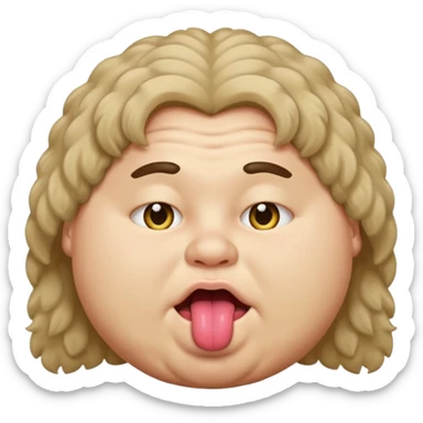 Fat teen from kosovo with flat and fluffy hair covering his forehead, with his tongue out sticker