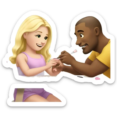 blonde babydaughter gives blonde dad a manicure sticker