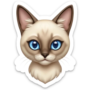Cinematic Noble Siamese Cat Portrait Emoji, Poised and regal, with sleek cream-colored fur and striking dark points on the ears, face, paws, and tail, piercing sapphire-blue eyes, Simplified yet sharp and sophisticated features, highly detailed, glowing with a soft, dignified glow, high shine, intelligent and graceful, stylized with an air of elegance, focused and attentive, soft glowing outline, capturing the essence of a watchful and refined feline, so majestic it feels as though it could glide across the screen with effortless confidence! sticker
