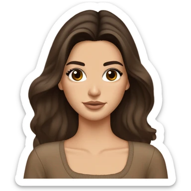 brunette Kendall Jenner with soft and long and brown hair her eyes brown and Holding a bouquet of tulips Her hair is wavy and shiny With brown sweater just one  sticker