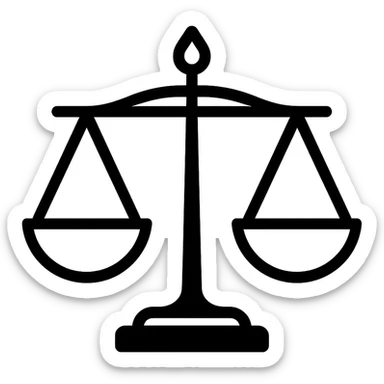 Minimalistic scales in the style of the provided French bulldog reference image, symbolizing honesty and fairness (минималистичные весы, символ честности), with a transparent background. No bulldog, only the scales. sticker