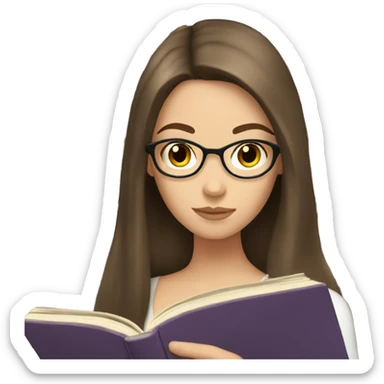 Brunette white girl with long hair reading a book sticker