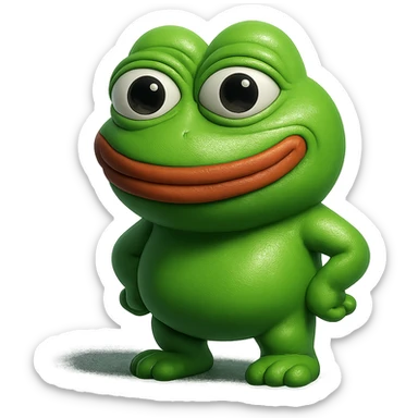 make a pepe in bright green smiling and looking straight at the camera in 3d style, good highlights and shadows, drop shadows sticker