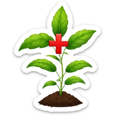 green plant with a red medical cross symbolizing agriculture and health sticker