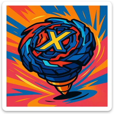 Beyblade X spinning top, dynamic, vibrant colors, energetic, toy design sticker