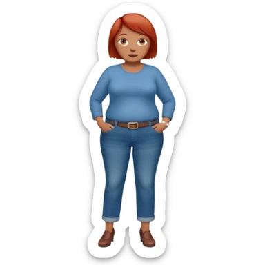 Lazy old Short woman with straight short red hair and fat tummy..wears business casual jeams and full sleeve  tshirt. Not smart looking ill fitting clothes sticker