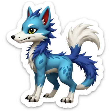 Cool randomly-colored chibi furry anthropomorphic fantasy-Sergal-Canine-Protogen-creature by LiLaiRa with a long tufted tail with edgy markings (full body) sticker