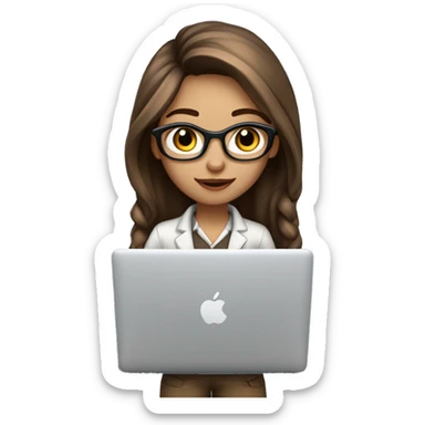 Beautiful programmer girl with brown highlight streaks hair working with MacBook, with brown eyes and facing towards me, not a side angle also, having a smile and wearing nice clothes professional  sticker