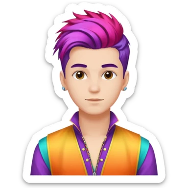 A stylish youngman idol in colorful stage outfit, trendy hairstyle with dyed highlights sticker