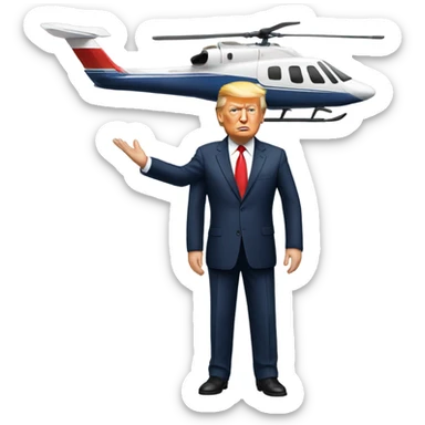 Donald trump by himself holding an airplane in one hand and a helicopter in the other hand sticker
