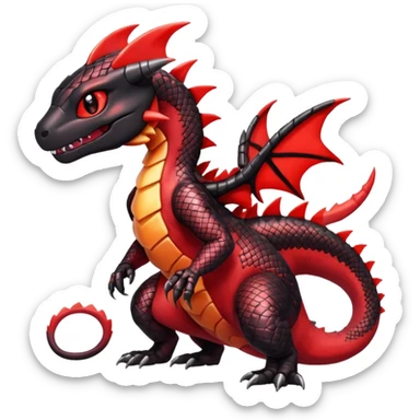 Cute Shiny wacky black and red iridescent Guilmon-Salandit-Fakémon-hybrid-creature (full body)  sticker