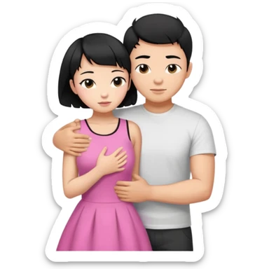 buff tan asian Man black hair hugging girl with black pixie cut  sticker
